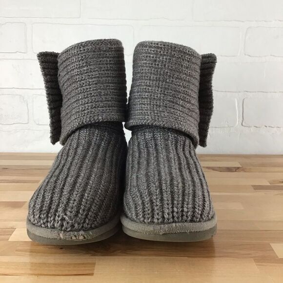 𝅺UGG EVA classic cordy Genuine leather  sheep skin lining knit grey size 4 - Picture 4 of 15